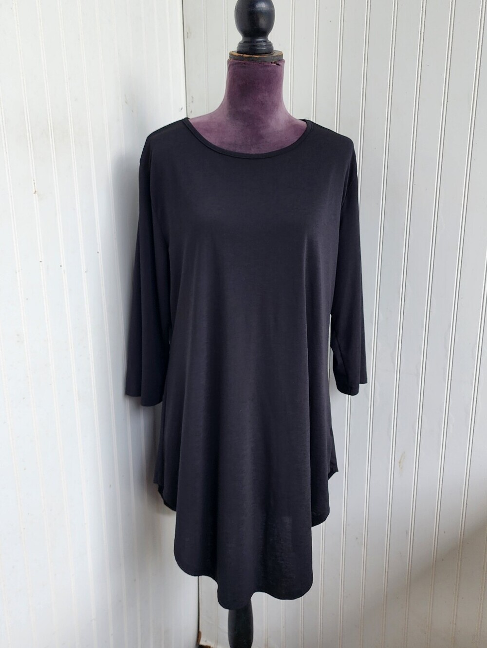 L & B Lucky & Blessed BLACK Stretch Knit TUNIC TOP Womens 3/4 Sleeve Size XL